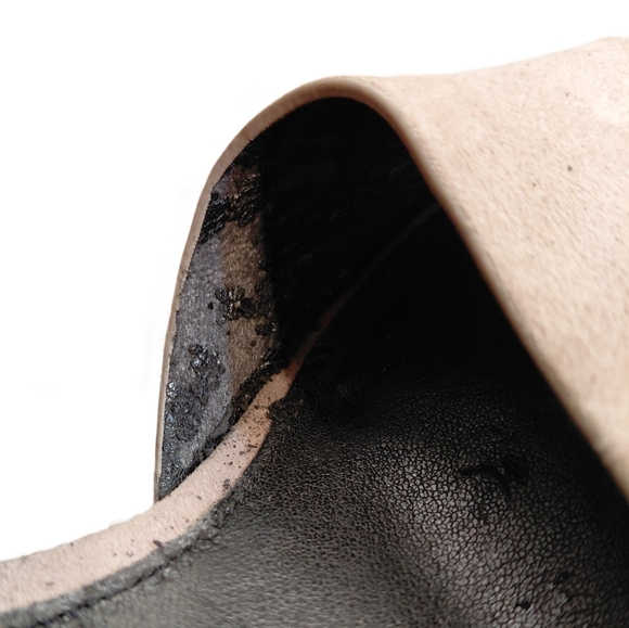 Coach Henny Light Gray Crisscross Ankle Whipstitch Open Toe Buckled Heels sz 6.5 - Picture 12 of 13